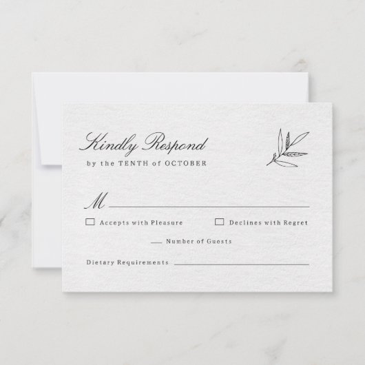 Eenvoudig minimalistisch modern Eucalyptus Olive W RSVP Kaartje (Voorkant)