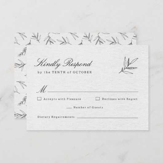 Eenvoudig minimalistisch modern Eucalyptus Olive W RSVP Kaartje (Voorkant / Achterkant)