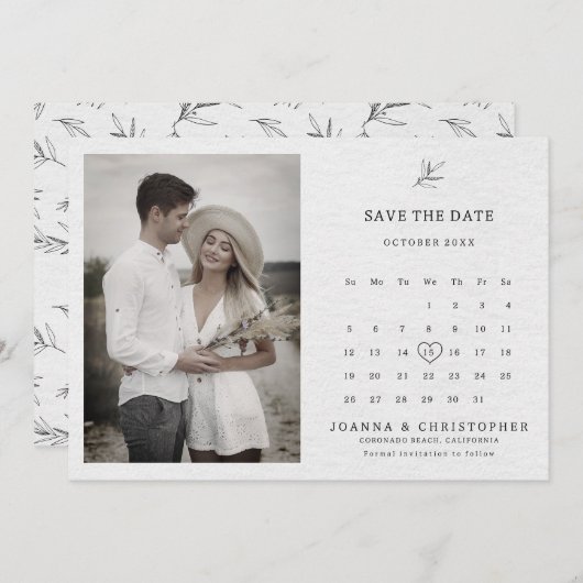 Eenvoudig minimalistisch modern Eucalyptus Olive W Save The Date (Voorkant / Achterkant)