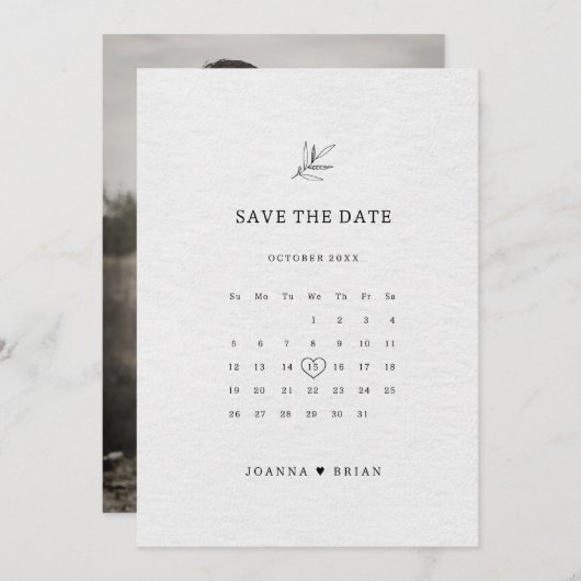 Eenvoudig minimalistisch modern Eucalyptus Olive W Save The Date (Voorkant / Achterkant)