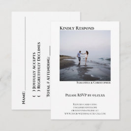 Eenvoudig minimalistisch modern fotohuwelijk RSVP kaartje