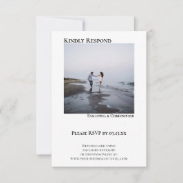 Eenvoudig minimalistisch modern fotohuwelijk RSVP kaartje