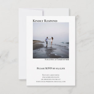 Eenvoudig minimalistisch modern fotohuwelijk RSVP kaartje
