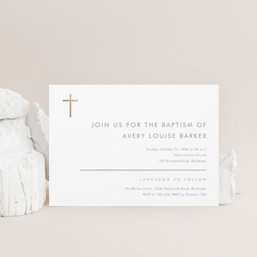 Eenvoudig minimalistisch, modern Gold Cross-Baptis Kaart