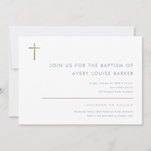 Eenvoudig minimalistisch, modern Gold Cross-Baptis Kaart (Voorkant)