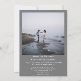 Eenvoudig minimalistisch modern grijs fotohuwelijk kaart