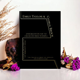 Eenvoudig minimalistisch modern huwelijk zwart en  folie uitnodiging