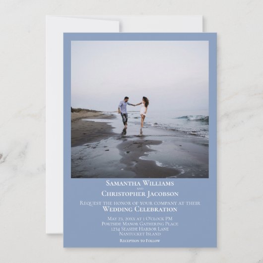 Eenvoudig minimalistisch modern lichtblauw fotohuw kaart (Voorkant)