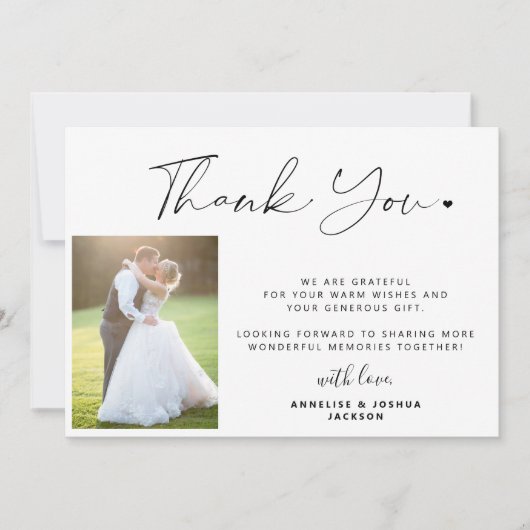 Eenvoudig minimalistisch modern script 2 foto's br bedankkaart (Voorkant)