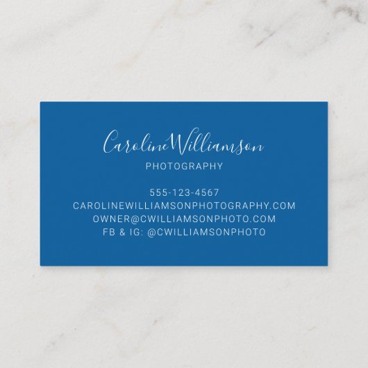 Eenvoudig minimalistisch modern script blauw visitekaartje (Achterkant)