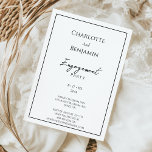 Eenvoudig minimalistisch modern verlovingsfeest kaart<br><div class="desc">Deze eenvoudige minimalistische uitnodiging voor moderne verlovingsfeestjes is perfect voor uw elegante moderne bruiloft. Dit ontwerp heeft een zwart eenvoudig script op een neutrale, heldere witte achtergrond die past bij uw klassieke traditionele bruiloft of minimalistische boho-bruiloft in het voorjaar, de zomer, de herfst of de winter. Neem gerust contact met...</div>