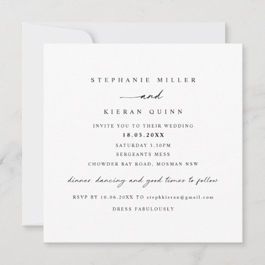 Eenvoudig minimalistisch modern vierkant huwelijk  kaart (Voorkant)