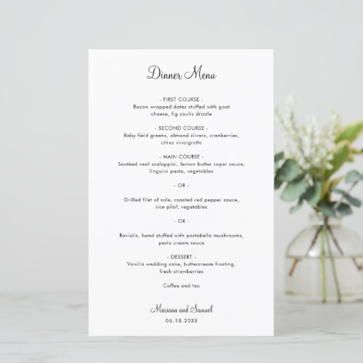 Eenvoudig Minimalistisch Modern Wedding Menu (Staand voorkant)