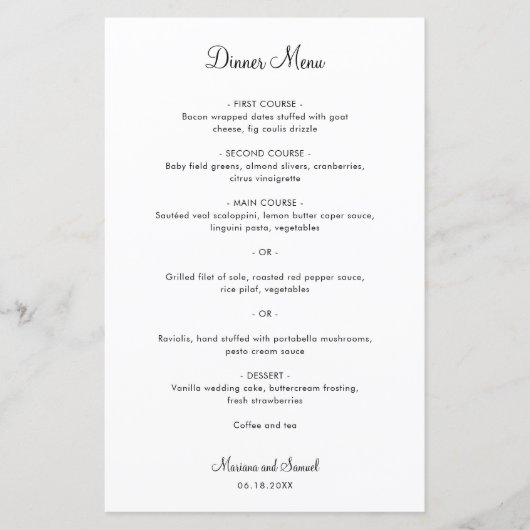 Eenvoudig Minimalistisch Modern Wedding Menu (Voorkant)