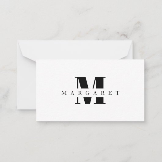 Eenvoudig minimalistisch modern zwart monogram notitiekaartje (Voorkant)