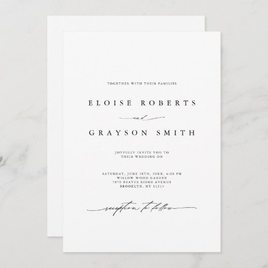 Eenvoudig minimalistisch modern zwart-wit huwelijk kaart (Voorkant / Achterkant)