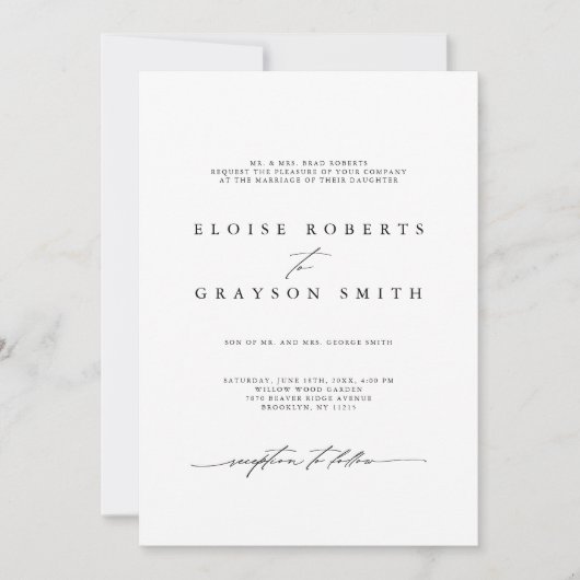 Eenvoudig minimalistisch modern zwart-wit huwelijk kaart (Voorkant)