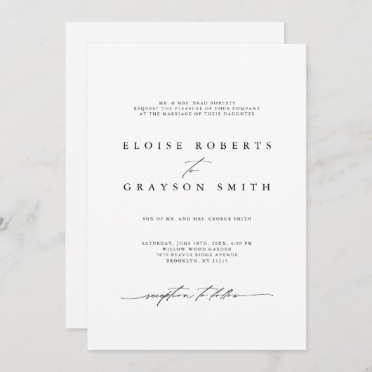 Eenvoudig minimalistisch modern zwart-wit huwelijk kaart (Voorkant / Achterkant)