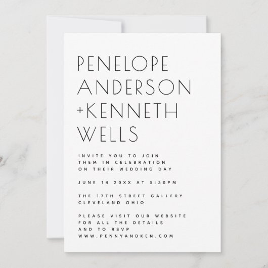 Eenvoudig minimalistisch modern zwart-wit huwelijk kaart (Voorkant)