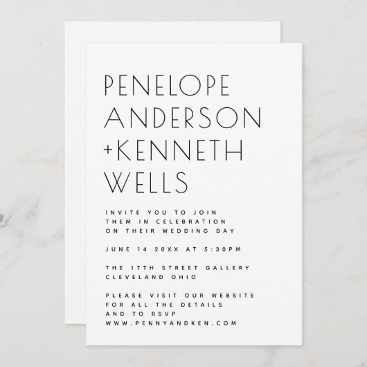 Eenvoudig minimalistisch modern zwart-wit huwelijk kaart (Voorkant / Achterkant)