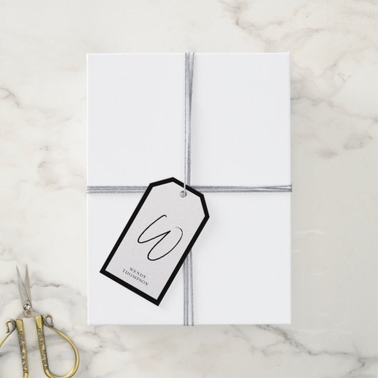 Eenvoudig minimalistisch modern zwart-wit zwart-wi cadeaulabel (Met Touw)