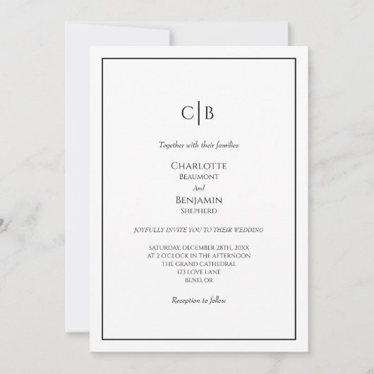 Eenvoudig minimalistisch monogram alles in één bru kaart (Voorkant)