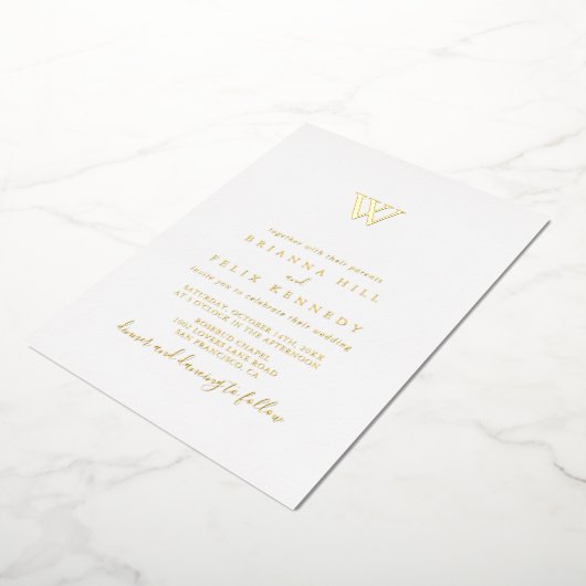 Eenvoudig minimalistisch monogram huwelijk folie uitnodiging (Gedraaid)