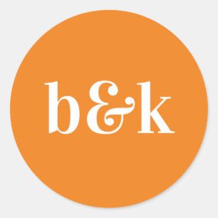 Eenvoudig minimalistisch monogram Initialen Oranje Ronde Sticker
