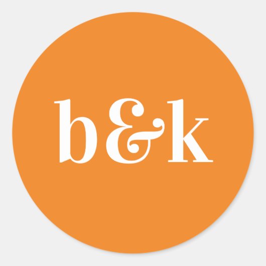 Eenvoudig minimalistisch monogram Initialen Oranje Ronde Sticker (Voorkant)