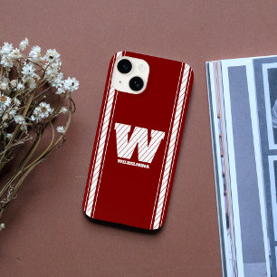 Eenvoudig minimalistisch monogram maroon en wit ge Case-Mate iPhone 14 hoesje