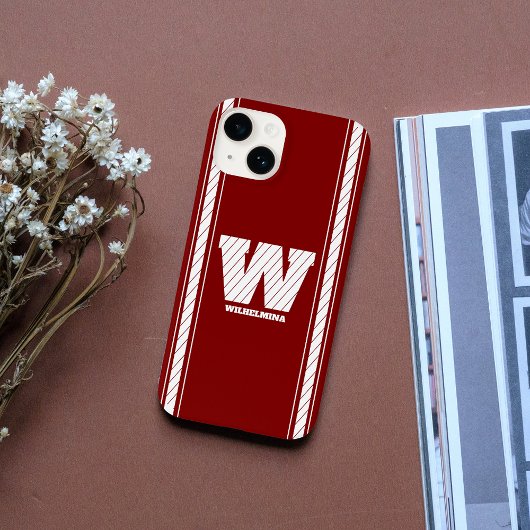 Eenvoudig minimalistisch monogram maroon en wit ge Case-Mate iPhone case
