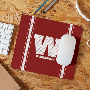 Eenvoudig minimalistisch monogram maroon en wit ge muismat