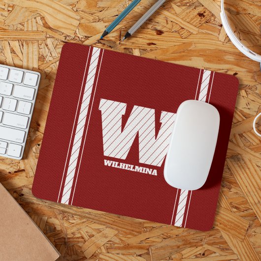 Eenvoudig minimalistisch monogram maroon en wit ge muismat