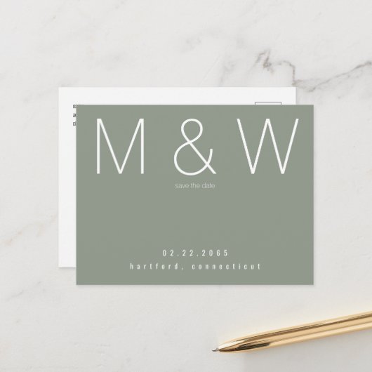 Eenvoudig minimalistisch monogram Opslaan datum Aankondigingskaart (Voorkant / Achterkant in situ)