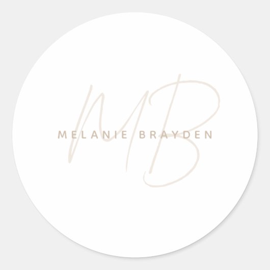 Eenvoudig minimalistisch monogram ronde sticker (Voorkant)