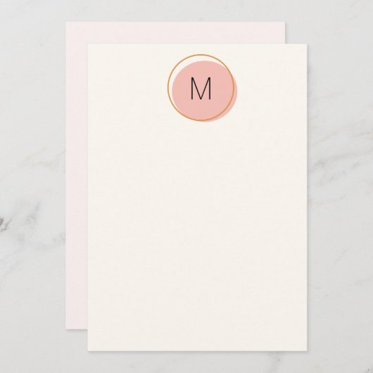 Eenvoudig minimalistisch monogram roze en goud notitiekaartje (Voorkant / Achterkant)