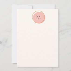 Eenvoudig minimalistisch monogram roze en goud notitiekaartje