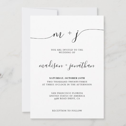 Eenvoudig minimalistisch monogram script foto-brui kaart (Voorkant)