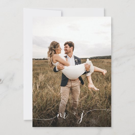 Eenvoudig minimalistisch monogram script foto-brui kaart (Achterkant)