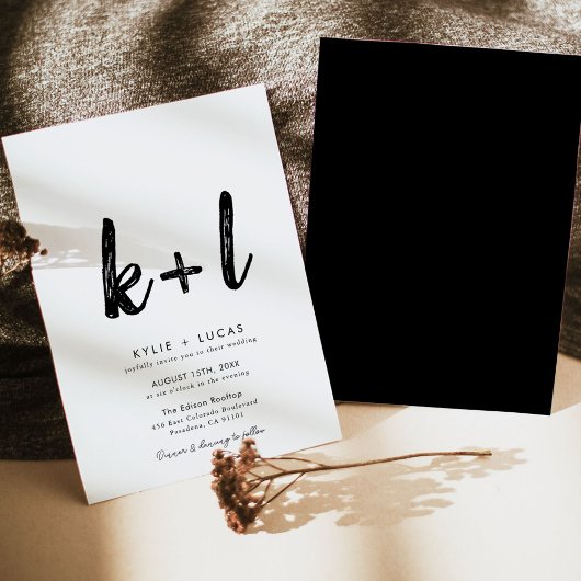 Eenvoudig minimalistisch monogram zwart-wit bruilo kaart