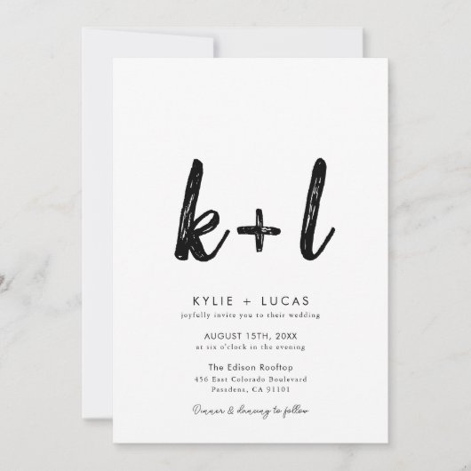 Eenvoudig minimalistisch monogram zwart-wit bruilo kaart (Voorkant)