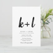 Eenvoudig minimalistisch monogram zwart-wit bruilo kaart (Staand voorkant)