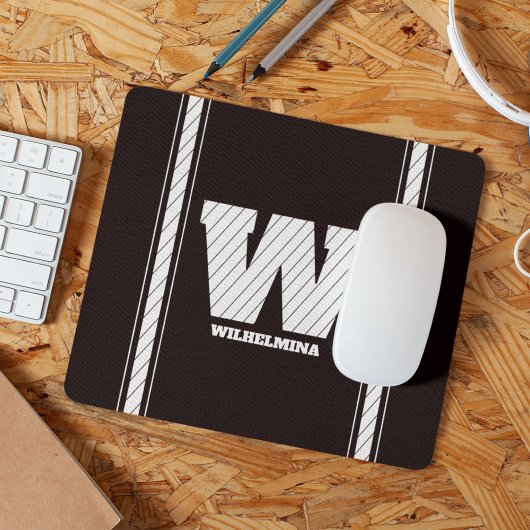 Eenvoudig minimalistisch monogram zwart-wit gestre muismat
