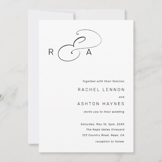 Eenvoudig minimalistisch monogram, zwart-wit kaart (Voorkant)