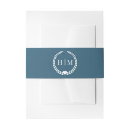 Eenvoudig minimalistisch Moody Ocean Blue Monogram Uitnodigingen Wikkel