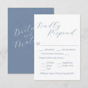 Eenvoudig minimalistisch mosterd blauw keuzerondje RSVP kaartje