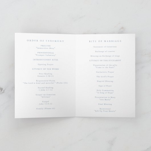 Eenvoudig minimalistisch mosterdblauw huwelijk programma (Binnen)