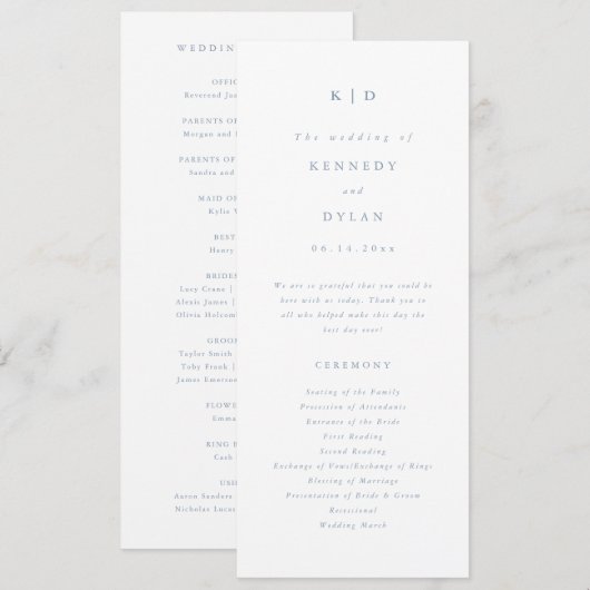 Eenvoudig minimalistisch mosterdblauw huwelijk programmakaart (Voorkant / Achterkant)