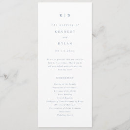 Eenvoudig minimalistisch mosterdblauw huwelijk programmakaart