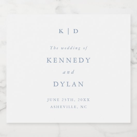 Eenvoudig minimalistisch mosterdblauw huwelijk sparkling wijnetiket (Enkel label)